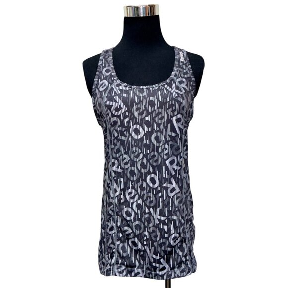 Reebok Logo Athletic Racerback Tank Top Charcoal Stretch Size M .k - Picture 1 of 6